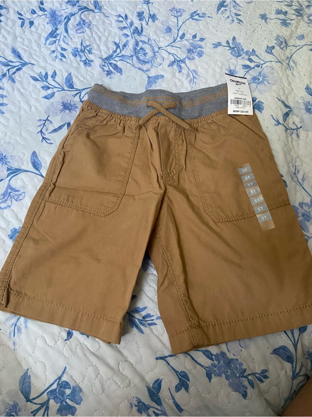 OshKosh B'gosh Brown Boys Cargo Shorts with Gray Elastic Waistband